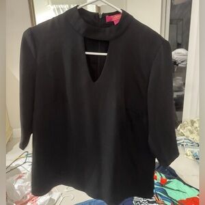 Catherines Black 3/4 Sleeve Cut Out Blouse with Mandarin Collar